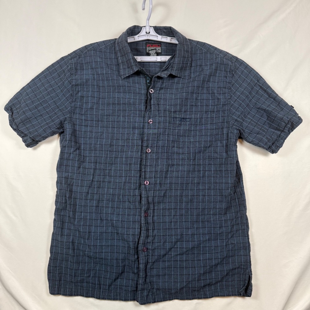 FUBU Mens Plaid Short Sleeve Button Up Shirt XL 100 Cotton Made in India